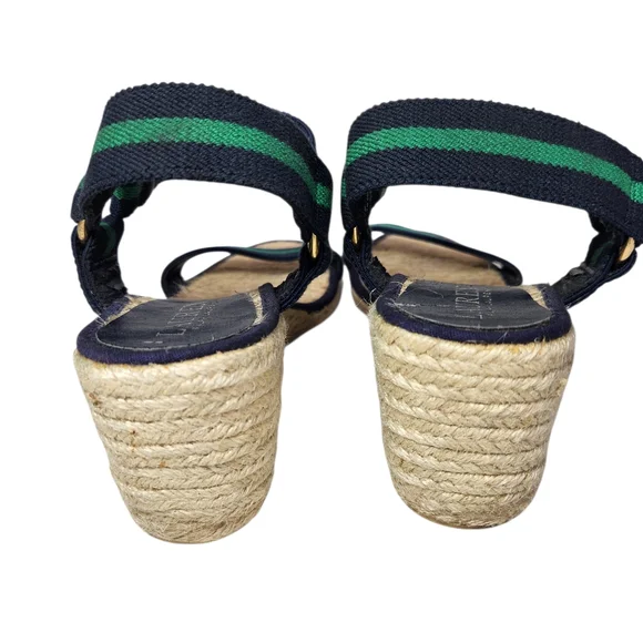Lauren Ralph Lauren Ilene Espadrille Wedge Sandal Size 9 Navy Green Stripe 3" - Picture 5 of 10